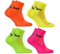 Rainbow Socks - Fille et Garçon Néon Chaussettes de Sport - 4 paires - Rose Jaune Vert Orange - Taille 30-35
