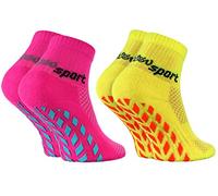 Rainbow Socks - Fille Garçon Chaussettes Antidérapantes de Sport - 2 paires - Jaune Rose - Taille 30-35