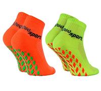 Rainbow Socks - Fille Garçon Chaussettes Antidérapantes de Sport - 2 paires - Orange Vert - Taille 24-29
