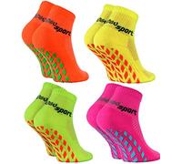 Rainbow Socks - Fille Garçon Chaussettes Antidérapantes de Sport - 4 paires - Orange Rose Vert Jaune - Taille 24-29