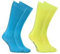 Rainbow Socks - Garçon Fille Chaussettes Hautes en Coton - 2 Paires - Bleu Jaune - Taille UE Enfants 24-29