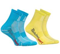Rainbow Socks - Garçon Fille Chaussettes Sport Colorées en Coton - 2 Paire - Turquesa Amarillo - Taille 24-29