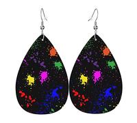 Rainbow Splatter Neon On Dark Leather Teardrop Boucles d'oreilles Ensemble Boucles d'oreilles pendantes douces et légères pour femme