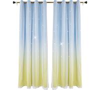 Rainbow Star Rideaux pour la chambre des filles, double couche de bandes colorées rideaux occultants pour enfants ainsi que des rideaux de fenêtre blanche transparente salon (bleu & jaune, L52 x L84 p
