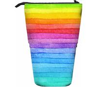 Rainbow Stripes Télescopique Crayon Papeterie Boîte de Rangement pour Stylos avec Fermeture à Glissière pour Femmes Hommes Garçons Filles Arc-en-Ciel Couleurs Vives Romantique Pinceau Créatif Gay