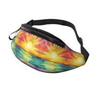 Rainbow Sun Sac banane à taille réglable Motif soleil Noir Lumière tendance Imprimé UV Lumière noire Unisexe Sac à bandoulière Minimalistes - Alternative compacte aux sacs à dos encombrants 14 x 35 cm