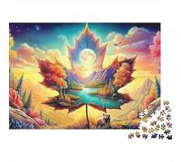 Rainbow Train 1000 pièces Puzzle pour Adultes Fantasy Tree au Coucher de Soleil Stimulant Difficile Difficult Premium épais Solide Vif Anti-Stress Famille décoration 38x26cm/1000 pièces