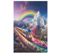 Rainbow Train Puzzle en Bois Enfant 1000 Pièces - Jeu EduChatif Motricité Fine Et Concentration - Puzzles pour Adultes （78×53cm）
