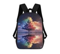 Rainbow Tree Reflection Night Sky Sacs À Dos Imprimés En 3D Pour Enfants 17inch Sacs À Dos Tendance Et Décontractés Pour La Journée, Sacs De Voyage, Sacs À Dos D'extérieur Pour Garçons Et Filles