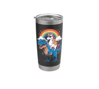 Rainbow Unicorn Cat Riding Dinosaur Space Kitten T-Rex Magic Gobelet isotherme en acier inoxydable double paroi