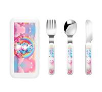 Rainbow Unicorn Ensemble de 3 couverts réutilisables pour enfants avec couteau, fourchette et cuillère