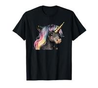 Rainbow Unicorn Head Graphic for Girls Women Dark Unicorn T-Shirt