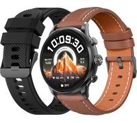 Rainbow Voyager-Montre Connectée Homme Amoled 1.43'' Noir-Appel Bluetooth/Sans Fil & Capteurs Santé-Modes Sport Avec Coaching-2 Bracelets Cuir Microfibre & Gomme - Légère & Étanche-Android/Ios