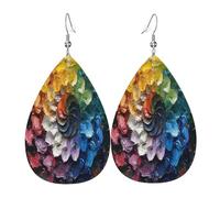 Rainbow Whirlwind Boucles d'oreilles en cuir en forme de larme pour femme - Boucles d'oreilles pendantes légères en PVC avec crochets en argent 925, imprimés double face | Cadeau hypoallergénique