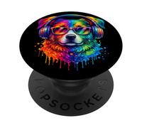 Rainbow Wolf Realistic Watercolor Cute Wolf Paint Colorful PopSockets PopGrip Adhésif