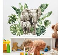 RAINBOW WSK Autocollants muraux réalistes en forme d'éléphant pour chambre d'enfant, grand éléphant de la jungle, avec feuilles de palmier tropicales, décoration murale fun-c72