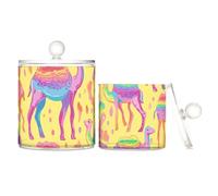 Rainbows Camel Lot de 2 boîtes de rangement en plastique transparent sans couture avec couvercle pour cotons-tiges, cotons-tiges, cure-dents, trombones