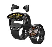 Rainbuvvy Watch Buds pour Hommes et Femmes, Smartwatch et écouteurs 2-en-1, Suppression du Bruit, 1.39 inch Round Fitness Tracker with Heart Rate Sleep Monitor, for iOS Android Phone (Noir)