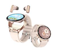 Rainbuvvy Watch Buds pour Hommes et Femmes, Smartwatch et écouteurs 2-en-1, Suppression du Bruit, 1.39 inch Round Fitness Tracker with Heart Rate Sleep Monitor, for iOS Android Phone (Or Rose)