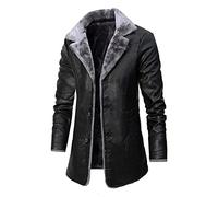 RAINCL Hommes Hiver Long Épais Fleece PU Leather Jacket Mens Streetwear Casual Business Leather Jackets Coat,Noir,3XL