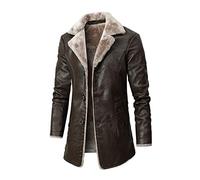 RAINCL Hommes Hiver Long Épais Fleece PU Leather Jacket Mens Streetwear Casual Business Leather Jackets Coat,Marron,S