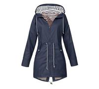 Raincoat Blousons Femme de Pluie Pluie a Capuche Bleu foncé Automne Impermeable Pliable Long Ciré Imperméable Doublé Polaire Manteau Mi Saison Petit Longue Veste de Ski Femme Bleu foncé XXL