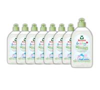 RAINETT Baby - Nettoyant Biberons et Accessoires Bébé - Élimine Résidus Alimentaires et Protéines de Lait - Liquide Vaisselle Hypoallergénique - Sans parfum - Ecolabel - 500 ml - Pack de 8 flacons