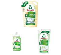 RAINETT - Kit Entretien Maison Ecolabel - Lessive Savon de Marseille 32 Lavages & Liquides Vaisselle Hypoallergéniques Thé Vert 500 ml et Aloe Vera 1 L