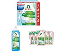 RAINETT - Kit Entretien Maison Ecolabel - Pastilles Lave-Vaisselle Tout-en-Un 50 Tablettes, Liquide de Rinçage 750 ml & Lessive Liquide Peaux Sensibles Grenade 160 Lavages