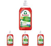 RAINETT - Liquide Vaisselle Mains à l'Orange - Formule Concentrée Super-Dégraissante - Testé Dermatologiquement - Flacon Recyclé & Recyclable - Ecolabel - Format Compact - 500 ml (Lot de 4)