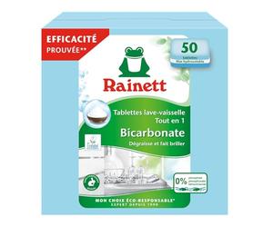 RAINETT - Pastilles Lave-Vaisselle Tout-en-Un au Bicarbonate - Résultat Brillant, Sans Traces - Etui Carton Recyclé & Recyclable - Ecolabel - 50 Tablettes