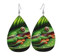 Rainette Nichée Dans Une Feuille Femme Boucles D'Oreilles Faux Cuir Pendantes Dangle