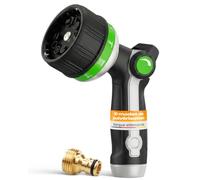 rainfactory Pistolet arrosage métal - 10 jets, pistolet d'arrosage multijet - Douchette ergonomique à commande au pouce, corps en zinc, raccord laiton, embout 3/4 pouce pour plantes, vélos et terrasse