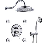 Rainfall Shower System Concealed Shower Faucet Set with Handheld and 9 inches Rain Shower Head Shower Combo Set with 4 Body Jets Shower Mixer Tap,Brushed Nickel (Brushed Gold A)