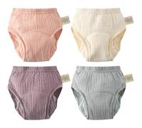 Rainjia Lot de 4 culottes d'apprentissage en mousseline pour bébé de 3 mois à 4 ans - En coton - Pour apprentissage de la propreté