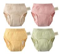 Rainjia Lot de 4 culottes d'apprentissage en mousseline pour bébé de 3 mois à 4 ans - En coton - Pour apprentissage de la propreté