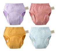 Rainjia Lot de 4 culottes d'apprentissage en mousseline pour bébé de 3 mois à 4 ans - En coton - Pour apprentissage de la propreté