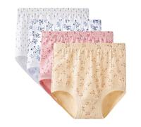 Rainjia Lot de 4 slips pour femme - 100 % coton - Taille haute - Extensible - Grande taille - Culotte ample - Sous-vêtements doux - Culotte pour grand-mère - Pour femmes d'âge moyen et plus âgé, Style