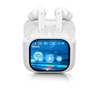 Rainpal Écouteurs Bluetooth, intra-auriculaires, antibruit, avec écran, ANC, écran interactif, Bluetooth 5.4, stéréo Hi-Fi pour jeux vidéo, travail, sports (blanc)