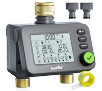 RAINPOINT Programmateur Arrosage 2 Sorties, Minuteur Arrosage Automatique avec Entrée et Sortie en Laiton, Retard de Pluie/Mode Automatique et Manuel, étanche IP54/Grand écran LCD, pour Jardin