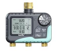 RAINPOINT Programmateur Arrosage 3 Sorties, entrée et Sortie en Laiton, Programmateur d'arrosage Automatique avec Retard De Pluie/Arrosage Manuel/Grand écran LCD, Minuterie D'arrosage pour Jardin