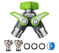 RAINPOINT Robinet Double 3/4", Corps 100% métal Distributeur 2 Voies avec Interrupteur indépendant et Adaptateur 3/4" 1/2", débit d'eau réglable et verrouillable, pour Machine à Laver, Jardins