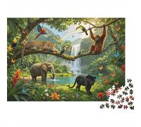 Rainpourest Waterfall 1000 Piece Jigsaw Puzzles Recycled Wildlife Kingdom Seniors Puzzles Accessoire pour Moment de Jeu en Famille Accessoire de Jeu de Soirée pour Adultes and Age 10 Up 38x26cm/1...