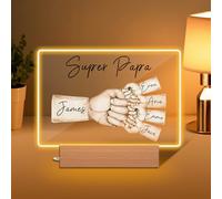 Rainsar Cadeau Fête des Pères Personnalisé Super Papa - Veilleuse LED Cadeaux Uniques avec Prénoms des Enfants, Décoration Émotionnelle pour Papa, Grand-Père ou Mari (1 à 5 Prénoms)