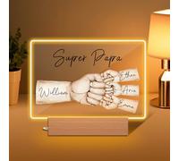 Rainsar Cadeau Fête des Pères Personnalisé Super Papa - Veilleuse LED Cadeaux Uniques avec Prénoms des Enfants, Décoration Émotionnelle pour Papa, Grand-Père ou Mari (1 à 5 Prénoms)