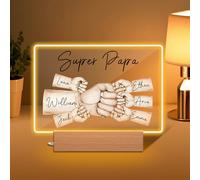 Rainsar Cadeau Fête des Pères Personnalisé Super Papa - Veilleuse LED Cadeaux Uniques avec Prénoms des Enfants, Décoration Émotionnelle pour Papa, Grand-Père ou Mari (1 à 5 Prénoms)