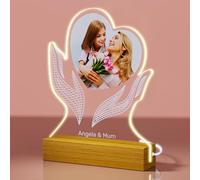 Rainsar Cadeau Maman Personnalisé, Cadeau Fete des Meres Original, Cadeau Anniversaire Maman Veilleuse Gravée avec Photo Cadre Personnalisé Coeur Lampe en Acrylique