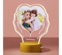 Rainsar Cadeau Maman Personnalisé, Cadeau Fete des Meres Original, Cadeau Anniversaire Maman Veilleuse Gravée avec Photo Cadre Personnalisé Coeur Lampe en Acrylique