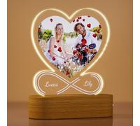 Rainsar Lampe Personnalisée avec Photo, Cadre Photo en forme de coeur, Amour Eternel 3D Cadeau Acrylique Unique Idéal pour Parents, Amis, Anniversaire, Fête des Pères et Mères, Noël, Saint Valentin