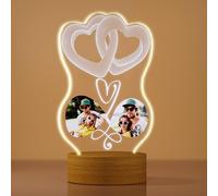 Rainsar Lumière de Nuit Photo Personnalisée Cadeau Unique pour Maman, Femme, Couple, Veilleuse en Forme de Cœur avec Cadre Photo, Décoration pour Fête des mères, Saint Valentin, Noël, Anniversaire